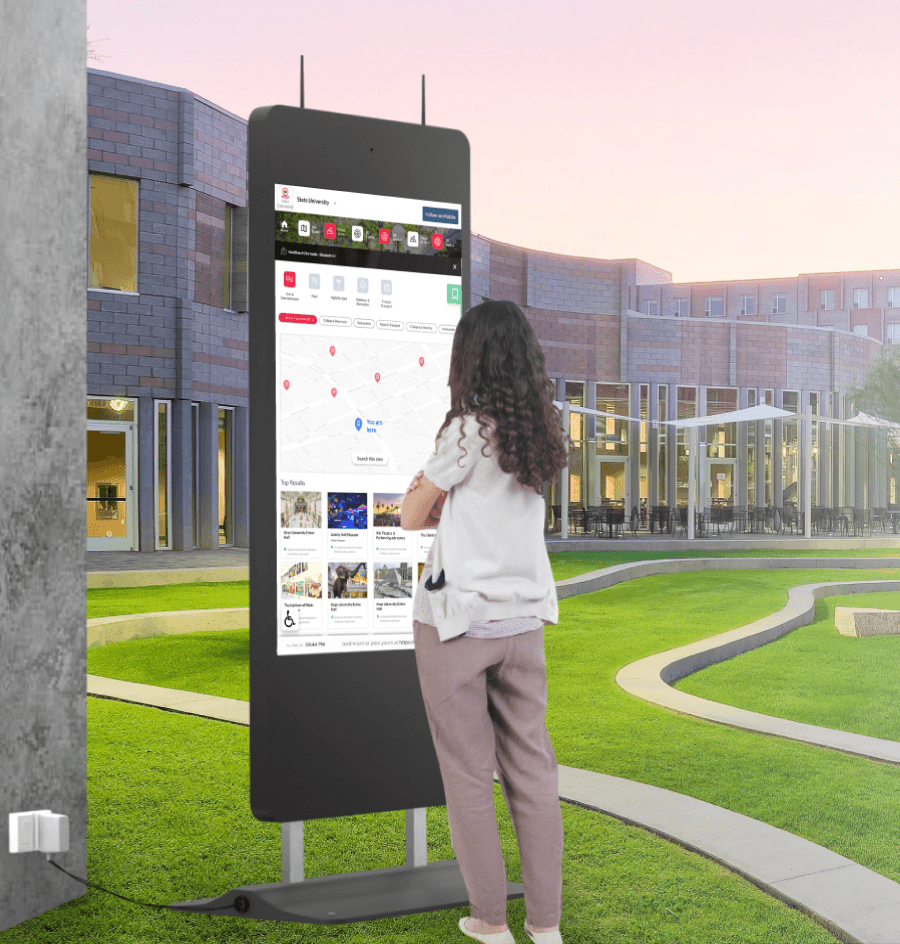 Interactive digital wayfinding kiosk on a civic campus